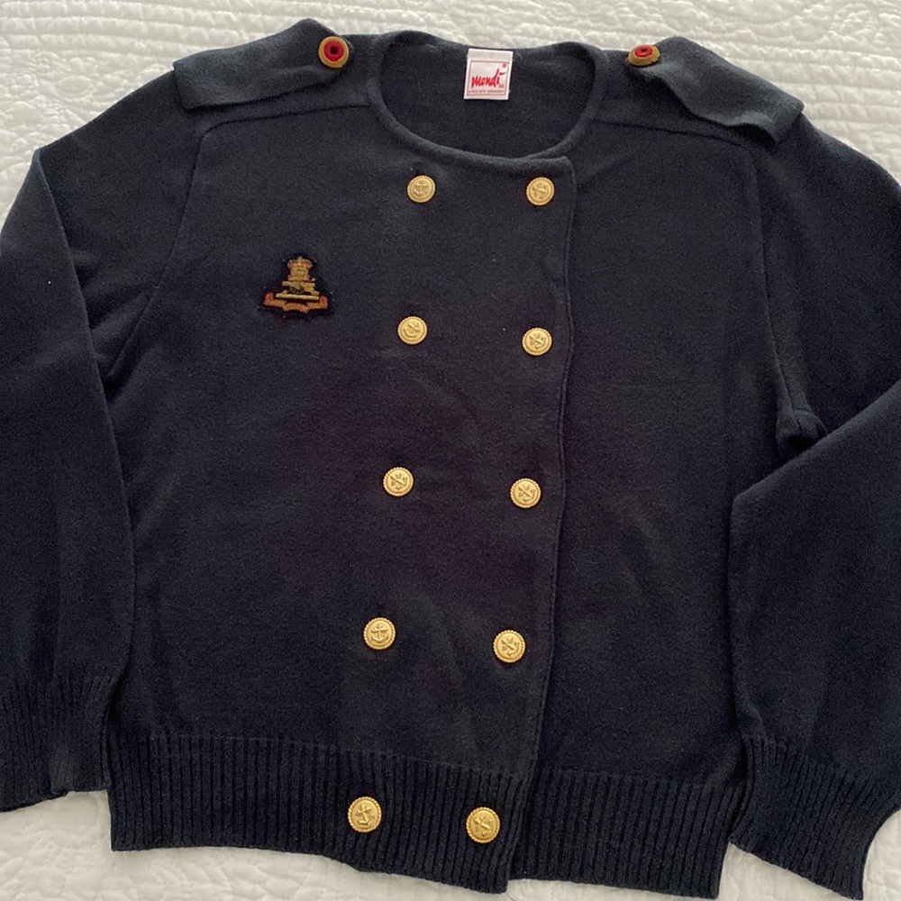 Mondi Navy Double Breasted Sweater, Brass Buttons, Epaulettes Made in Germany M